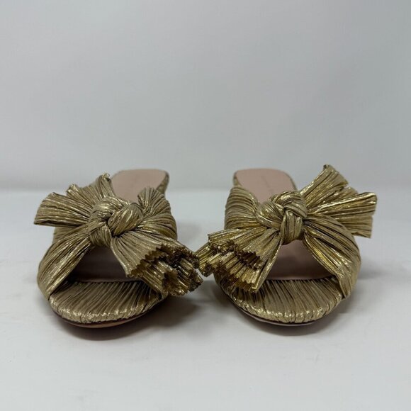 Loeffler Randall Emilia Knot Slide Sandal Women's 6 B Gold Kitten Heels Bow NWOB - Picture 3 of 11